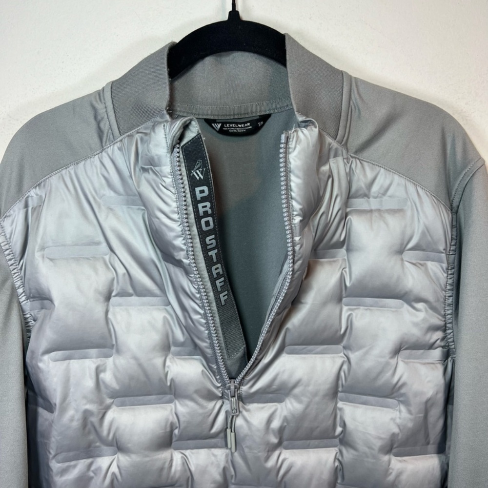 Levelwear Ultralite 1/4 Zip Pullover Jacket Gray Down Puffer Hybrid Logo Small - Picture 2 of 14
